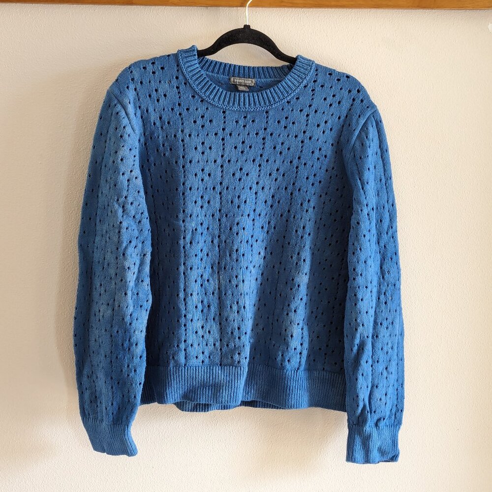 Tie-dyed blue vintage pointelle sweater - Point Sur 2X